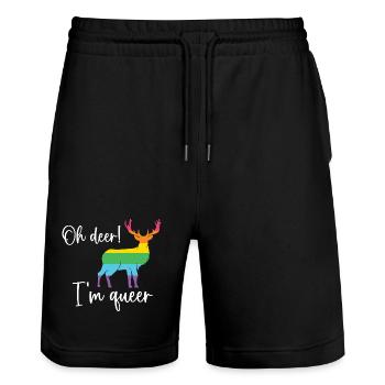 Pride Month LGBTQ - Oh Deer I'm Queer! - Stanley/Stella Trainer Unisex Organic Jogging Shorts - black - Front - Nik (191cm) & Marisol (170cm)