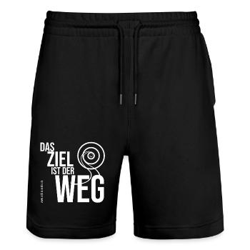 Das Ziel ist der Weg - weißer Schriftzug - Stanley/Stella Unisex Bio Joggingshorts Trainer  - Schwarz - Vorne - Nik (191cm) & Marisol (170cm)