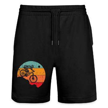 Silhouette de cycliste rétro au coucher du soleil - Short de jogging bio TRAINER Stanley/Stella unisexe - noir - Devant - Nik (191cm) & Marisol (170cm)