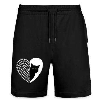 Schwarze Katze mit Blumenmuster - Stanley/Stella Unisex Bio Joggingshorts Trainer  - Schwarz - Vorne - Nik (191cm) & Marisol (170cm)