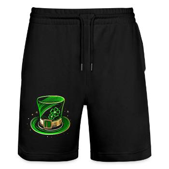 St Patrick's Day Hat Top Hat with Clover - Stanley/Stella Trainer Unisex Organic Jogging Shorts - black - Front - Nik (191cm) & Marisol (170cm)