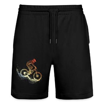 Mountain Biking Sketch Retro - Stanley/Stella Trainer Unisex Organic Jogging Shorts - black - Front - Nik (191cm) & Marisol (170cm)