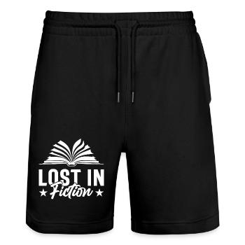 VERLOREN IN DER FIKTION - Stanley/Stella Unisex Bio Joggingshorts Trainer  - Schwarz - Vorne - Nik (191cm) & Marisol (170cm)