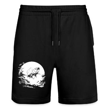 Angler Drawing - Stanley/Stella Trainer Unisex Organic Jogging Shorts - black - Front - Nik (191cm) & Marisol (170cm)