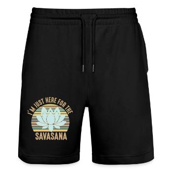 I'm Just Here For The Savasana Cool Yoga Retro - Stanley/Stella Unisex Bio Joggingshorts Trainer  - Schwarz - Vorne - Nik (191cm) & Marisol (170cm)