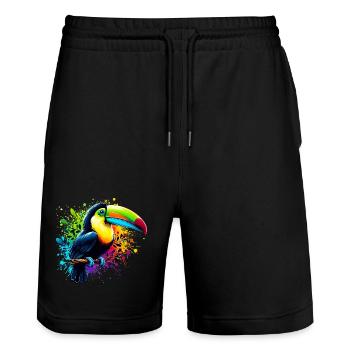 Tukan - Stanley/Stella Unisex Bio Joggingshorts Trainer  - Schwarz - Vorne - Nik (191cm) & Marisol (170cm)