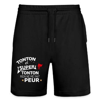 Hommage Humoristique de Super Tonton - Short de jogging bio TRAINER Stanley/Stella unisexe - noir - Devant - Nik (191cm) & Marisol (170cm)