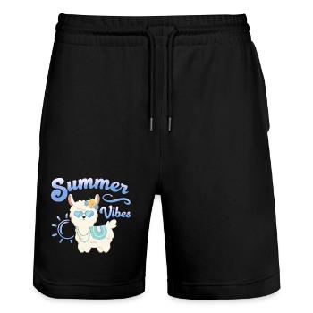 Lama Sommer Alpaka - Summer vibes - Sommerstimmung - Stanley/Stella Unisex Bio Joggingshorts Trainer  - Schwarz - Vorne - Nik (191cm) & Marisol (170cm)