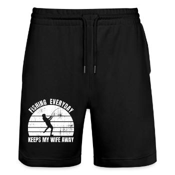 Angler Joke - Stanley/Stella Trainer Unisex Organic Jogging Shorts - black - Front - Nik (191cm) & Marisol (170cm)