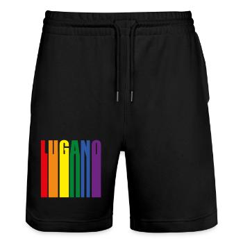 Lugano Schweiz Regenbogen Pride Geschenk - Stanley/Stella Unisex Bio Joggingshorts Trainer  - Schwarz - Vorne - Nik (191cm) & Marisol (170cm)