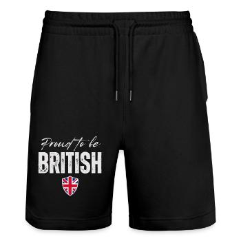 Proud British, Made in the UK - Stanley/Stella Trainer Unisex Organic Jogging Shorts - black - Front - Nik (191cm) & Marisol (170cm)