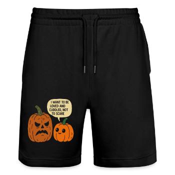 Duo de citrouilles d’Halloween câlins - Short de jogging bio TRAINER Stanley/Stella unisexe - noir - Devant - Nik (191cm) & Marisol (170cm)
