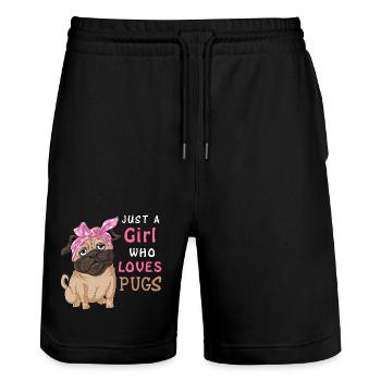 Juste une fille qui aime les carlins - Amoureuse des chiens mignonne et drôle - Short de jogging bio TRAINER Stanley/Stella unisexe - noir - Devant - Nik (191cm) & Marisol (170cm)