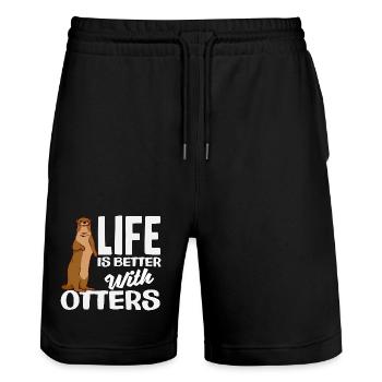 Sea otters live better - Stanley/Stella Trainer Unisex Organic Jogging Shorts - black - Front - Nik (191cm) & Marisol (170cm)