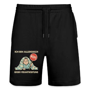 Allergisch gegen Verantwortung - Stanley/Stella Unisex Bio Joggingshorts Trainer  - Schwarz - Vorne - Nik (191cm) & Marisol (170cm)