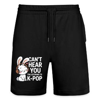 Je ne t’entends pas, entends lapin k-pop - Short de jogging bio TRAINER Stanley/Stella unisexe - noir - Devant - Nik (191cm) & Marisol (170cm)