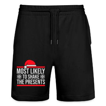 Most Likely to Shake the Presents Christmas Fun - Stanley/Stella Trainer Unisex Organic Jogging Shorts - black - Front - Nik (191cm) & Marisol (170cm)