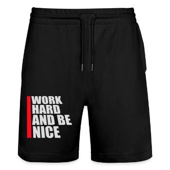 Zitat Work Hard Be Nice Motivation Positiver Geist - Short de jogging bio TRAINER Stanley/Stella unisexe - noir - Devant - Nik (191cm) & Marisol (170cm)