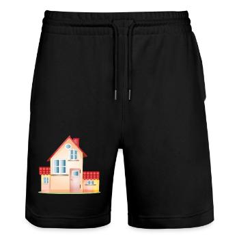 Colorful House – Friendly Home Motif - Stanley/Stella Trainer Unisex Organic Jogging Shorts - black - Front - Nik (191cm) & Marisol (170cm)