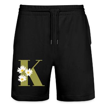 Buchstabe k grüne Gänseblümchen - Stanley/Stella Unisex Bio Joggingshorts Trainer  - Schwarz - Vorne - Nik (191cm) & Marisol (170cm)
