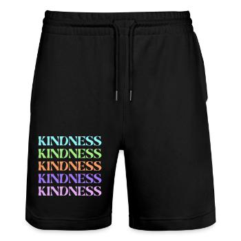 Kindness Rainbow Stacked Text - Stanley/Stella Trainer Unisex Organic Jogging Shorts - black - Front - Nik (191cm) & Marisol (170cm)