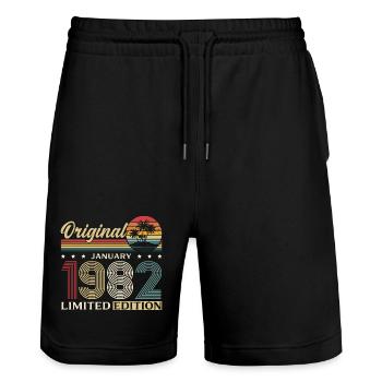 44th Birthday Original January 1982 - Stanley/Stella Trainer Unisex Organic Jogging Shorts - black - Front - Nik (191cm) & Marisol (170cm)