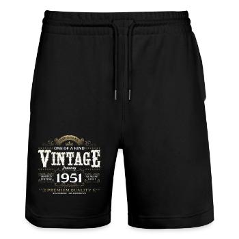 75e anniversaire Millésime de janvier 1951 - Short de jogging bio TRAINER Stanley/Stella unisexe - noir - Devant - Nik (191cm) & Marisol (170cm)