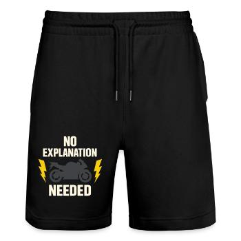 Warum Wir Motorrad Fahren, - Stanley/Stella Unisex Bio Joggingshorts Trainer  - Schwarz - Vorne - Nik (191cm) & Marisol (170cm)
