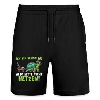 60 Jahre Schildkröte 60. Geburtstag Geschenk - Stanley/Stella Unisex Bio Joggingshorts Trainer  - Schwarz - Vorne - Nik (191cm) & Marisol (170cm)
