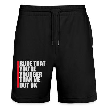 Rude that you're younger than me but ok Geburtstag - Stanley/Stella Unisex Bio Joggingshorts Trainer  - Schwarz - Vorne - Nik (191cm) & Marisol (170cm)