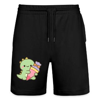 Schoolchild Dino School Enrollment Gift - Stanley/Stella Trainer Unisex Organic Jogging Shorts - black - Front - Nik (191cm) & Marisol (170cm)