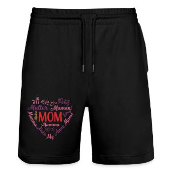 Cadeau multilingue pour la fête des mères de Maman Heart - Short de jogging bio TRAINER Stanley/Stella unisexe - noir - Devant - Nik (191cm) & Marisol (170cm)