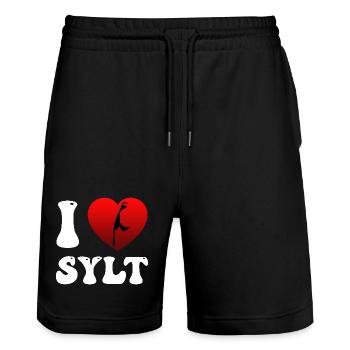 Nordsee Urlaub ICH LIEBE SYLT Lustiges - Stanley/Stella Unisex Bio Joggingshorts Trainer  - Schwarz - Vorne - Nik (191cm) & Marisol (170cm)