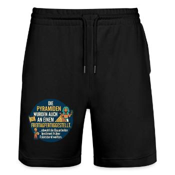 Pyramiden Freitag Feierabend Spruch - Stanley/Stella Unisex Bio Joggingshorts Trainer  - Schwarz - Vorne - Nik (191cm) & Marisol (170cm)