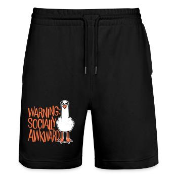 Warning Socially Awkward Seagull Middle Finger Naughty - Stanley/Stella Trainer Unisex Organic Jogging Shorts - black - Front - Nik (191cm) & Marisol (170cm)