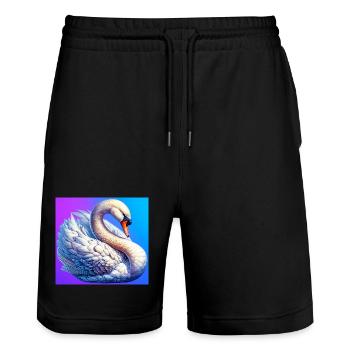 Schwan - Stanley/Stella Unisex Bio Joggingshorts Trainer  - Schwarz - Vorne - Nik (191cm) & Marisol (170cm)