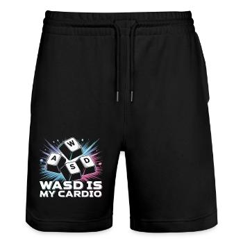 Funny Gaming Keyboard WASD My Cardio Gamer - Stanley/Stella Trainer Unisex Organic Jogging Shorts - black - Front - Nik (191cm) & Marisol (170cm)