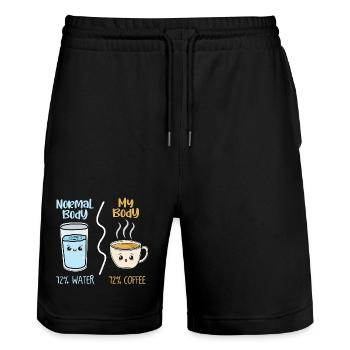 Coffee vs water 72% - Stanley/Stella Trainer Unisex Organic Jogging Shorts - black - Front - Nik (191cm) & Marisol (170cm)