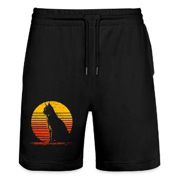 Luchs Katze Retro Wildkatze Design Naturfreund - Stanley/Stella Unisex Bio Joggingshorts Trainer  - Schwarz - Vorne - Nik (191cm) & Marisol (170cm)