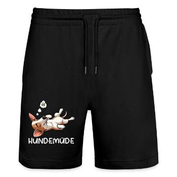 Hundemüde Podenco Podencos Podencoliebhaber  - Stanley/Stella Unisex Bio Joggingshorts Trainer  - Schwarz - Vorne - Nik (191cm) & Marisol (170cm)