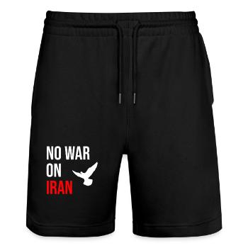 No War On Iran - Stanley/Stella Unisex Bio Joggingshorts Trainer  - Schwarz - Vorne - Nik (191cm) & Marisol (170cm)