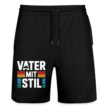 Familienvater Papa Geschenk Väter Vatertag - Stanley/Stella Unisex Bio Joggingshorts Trainer  - Schwarz - Vorne - Nik (191cm) & Marisol (170cm)