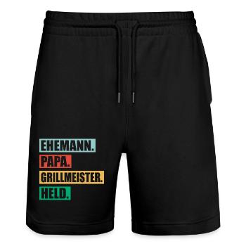 Papa Grillmeister Held Für Vatertag BBQ - Stanley/Stella Unisex Bio Joggingshorts Trainer  - Schwarz - Vorne - Nik (191cm) & Marisol (170cm)