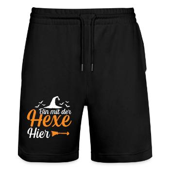 Bin Mit Der Hexe Hier  - Stanley/Stella Unisex Bio Joggingshorts Trainer  - Schwarz - Vorne - Nik (191cm) & Marisol (170cm)