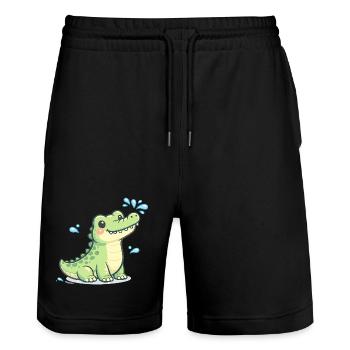 Crocodile water fun - Stanley/Stella Trainer Unisex Organic Jogging Shorts - black - Front - Nik (191cm) & Marisol (170cm)