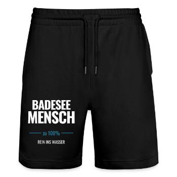 Badesee Mensch zu 100% Rein ins Wasser - Stanley/Stella Unisex Bio Joggingshorts Trainer  - Schwarz - Vorne - Nik (191cm) & Marisol (170cm)