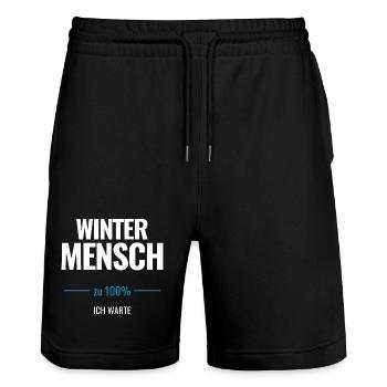 Winter Mensch zu 100% Ich warte - Stanley/Stella Unisex Bio Joggingshorts Trainer  - Schwarz - Vorne - Nik (191cm) & Marisol (170cm)