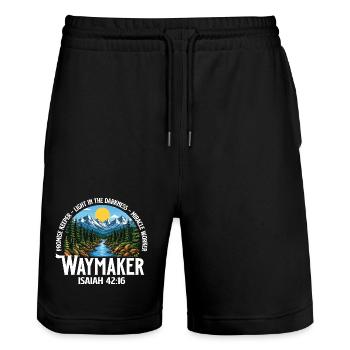 Waymaker Isaiah 42:16 Promise Keeper - Stanley/Stella Trainer Unisex Organic Jogging Shorts - black - Front - Nik (191cm) & Marisol (170cm)