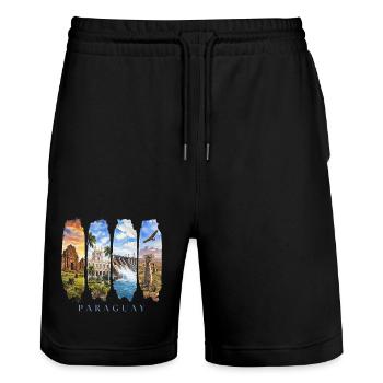 Voyage de vacances au Paraguay – Motif culturel sud-américain - Short de jogging bio TRAINER Stanley/Stella unisexe - noir - Devant - Nik (191cm) & Marisol (170cm)
