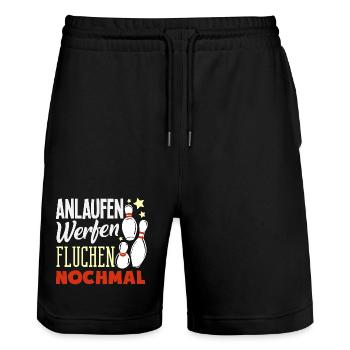 Anlaufen Werfen Fluchen Bowling - Stanley/Stella Unisex Bio Joggingshorts Trainer  - Schwarz - Vorne - Nik (191cm) & Marisol (170cm)